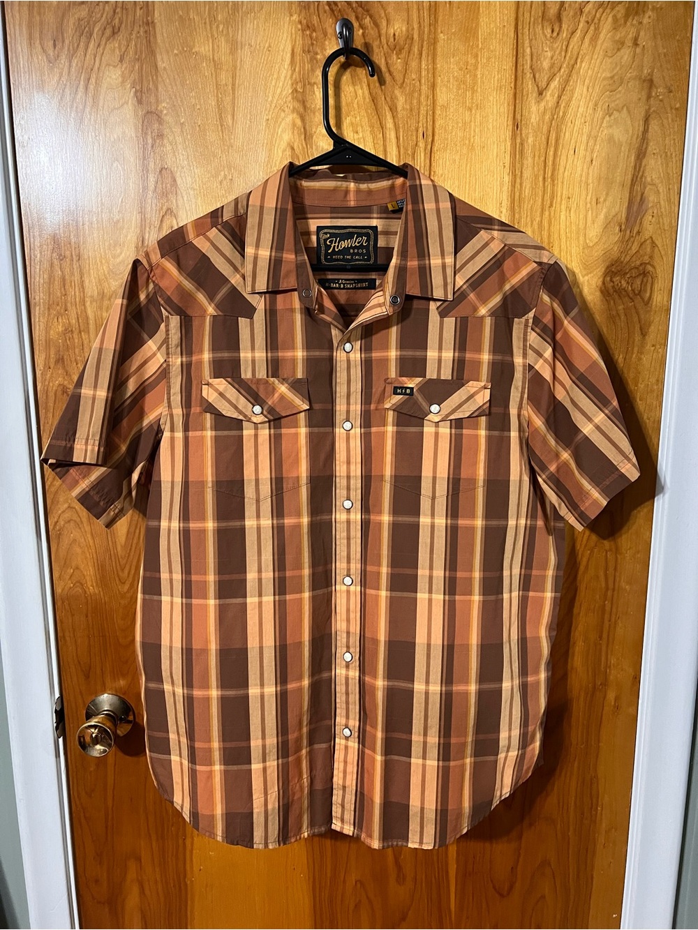 Howler Brothers  Western Plaid Button-Up Shirt - Brown/Orange